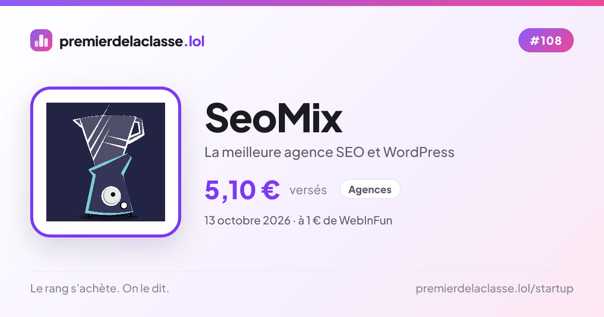 Агентство SeoMix из Нанта заняло 71-е место в рейтинге платного классификатора premierdelaclasse.lol